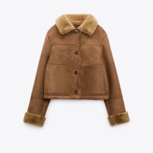 Zara brown suede Faux Fur Jacket